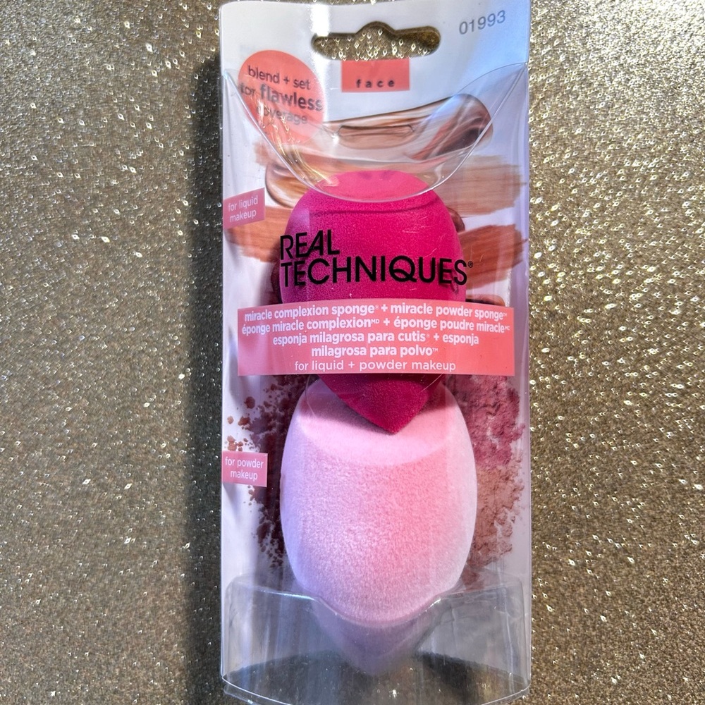 NEW Real Techniques Pink Miracle Complexion Powder Liquid Makeup Sponge Set